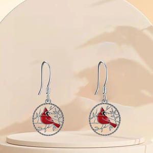Pendientes Colgantes de Pájaro Cardenal Plateados para Mujer, Joyería Clásica de Aleación de Moda, Regalo con Cristales de Estrás Engastados en Bisel - Product Image 5