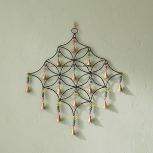 Symmetry Shaped Polished Iron <b>Wind</b> <b>Chime</b> with Golden Cone Shaped Bells and Beads for Living Room Decor - Product Image 2