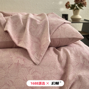 Pure Cotton Four-Piece <b>Bedding</b> <b>Set</b> Solid Color Flowers Autumn Winter Warm Breathable Luxury Style - Product Image 4