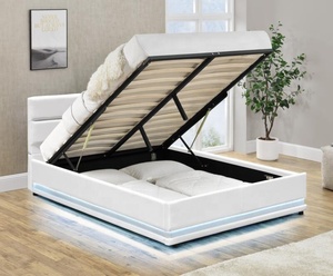 Mueble de dormitorio de diseño moderno, cama de sofá de cuero con elevador de <span class=keywords><strong>Gas</strong></span> y LED, tamaño doble - Product Image 6