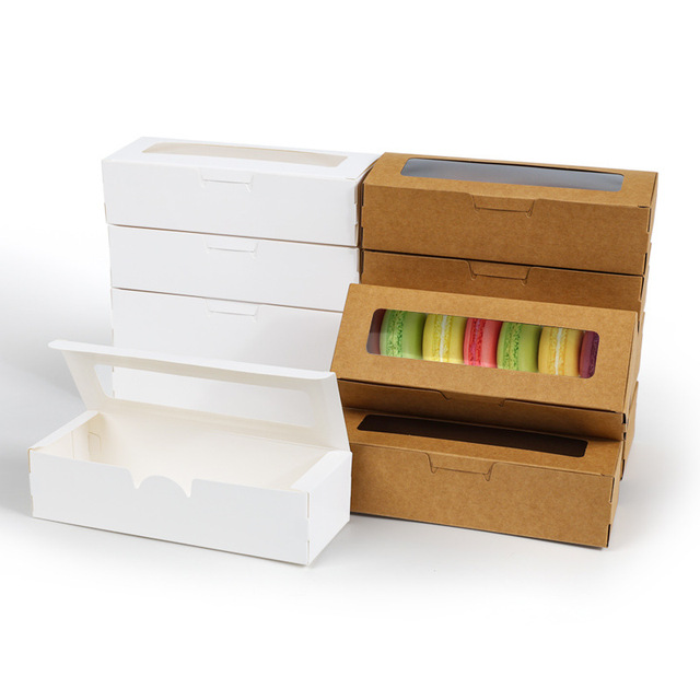 Custom Logo Eco-Friendly Recyclable Bakery Shop Macaron Mini Biscuit Cookie Snack Box Biodegradable Rectangle Packaging Box