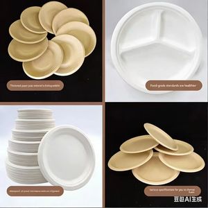 Assiettes jetables biodégradables en pulpe de papier carrées, épaisses, imperméables et résistantes à l'huile, pour pique-nique, barbecue, fête, vaisselle, 50/paquet - Product Image 6