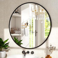 Miroir rond noir doré écologique HD Miroir de salle de bain 20 pouces Miroir mural à cadre en métal doré