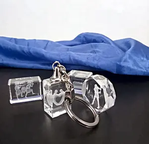 Honor Of Crystal Gantungan Kunci Led Kristal Transparan 3d Gantungan Kunci Kristal Ukiran Laser 3d Kustom