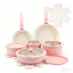 Ensemble de 6 ustensiles de cuisine en céramique antiadhésifs durables avec poignées amovibles, compatibles induction, casseroles et poêles avec couvercles en verre, lavables au lave-vaisselle - Product Image 1