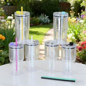 Vaso Térmico Personalizado de Plástico de Doble Pared con Aislamiento Antiescaldaduras, Transparente, para Viajes en Coche, con Pajita, de 20oz y 18oz, en Stock - Product Image 2