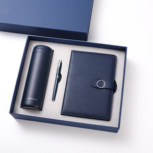 Set de Regalo de Cuaderno de Algodón Azul de Lujo, Diario Moderno y Ecológico Personalizado, Set de Regalo Empresarial con Termo, Diario y Bolígrafo - Product Image 1