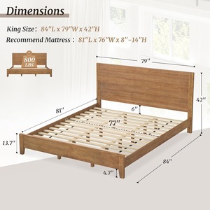 Fournisseur d'usine Cadre de <span class=keywords><strong>lit</strong></span> plateforme en bois taille Queen avec tête de <span class=keywords><strong>lit</strong></span> Espace de rangement gratuit Pas besoin de sommier tapissier - Product Image 5