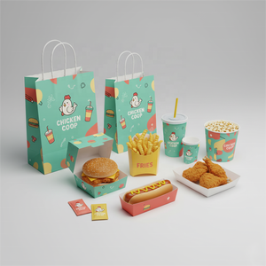 Caja Plegable para Pizza, Set de Empaque para Comida Rápida, Cajas para Llevar, Papas Fritas, Hamburguesas, Alitas de Pollo, Vasos, Diseño con Logotipo, Contenedores Desechables para Alimentos - Product Image 2