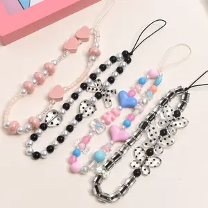 DAIHE Acrylic Love Mobile Phone Chain Diy Mobile Phone Case Accessories Handmade Beaded Phone Lanyard