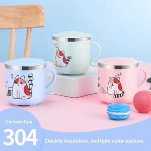 Cute Animal Pattern 304 Stainless Steel Double Wall <strong>Mug</strong> With Lid Handle Insulated Kids Coffee Milk Cup - Product Image 1