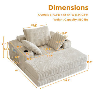 Fauteuil convertible luxueux en velours côtelé avec rangement, canapé <span class=keywords><strong>futon</strong></span> pliable pour hôtel, appartement, salon - Product Image 2