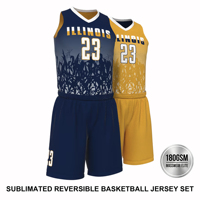 Maillot de basketball réversible personnalisé imprimé bleu-jaune 180 GSM, sublimé double face, anti-humidité et respirant, ensemble uniforme