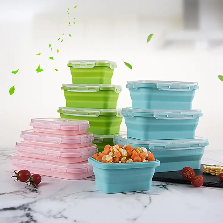 Choix Fun Food 4 set Silicone Foldinglunch lunch box cuisine houseware Sets Pliable Silicone Food Storage Containers W