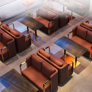 Factory Price Luxury Restaurant Wood Tables And Chairs Half Round Orange Restaurant Booth Seating Restaurant Sets For Fast Food