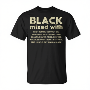 T-shirt noir avec mélange de beurre de karité et d'huile de coco pour femmes et hommes, vêtements promotionnels - Product Image 2