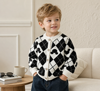 Mit Fleece gefütterte Weihnachtsstrickjacke für Kinder, kariert, V-Ausschnitt, langärmelig, Pullovermantel, weich, warm, Herbst und Winter, für Mädchen und Jungen