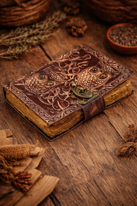 Embossed Twin Owls <b>Leather</b> Journal Handmade Deckle Edge <b>Diary</b>, Vintage Rustic Notebooks - Product Image 6