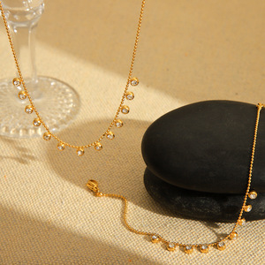 Tối Giản Đồ Trang Sức 18K Vàng Mạ Thép Không Gỉ Vòng Đeo Tay Vòng Cổ Bộ Không Thấm Nước Nhỏ Zircon Bộ Đồ Trang Sức - Product Image 5