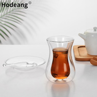 Ensemble de verres à thé turcs en borosilicate de haute qualité de 150 ml, tasse à thé en forme de tulipe avec soucoupe en verre et agitateur pour café, restaurant, maison