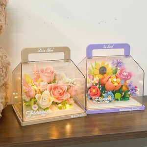 Présentoir de fleurs <span class=keywords><strong>en</strong></span> blocs de construction, boîte cadeau portable avec fleurs éternelles LED pour bureau, décoration intérieure, cadeau romantique, vente <span class=keywords><strong>en</strong></span> gros - Product Image 2