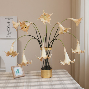Nuevo <span class=keywords><strong>Mandara</strong></span> realista doble cabeza Datura colgante planta verde Artificial decoración de la boda al por mayor - Product Image 5