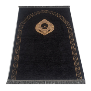 Tapis <span class=keywords><strong>de</strong></span> <span class=keywords><strong>prière</strong></span> musulman noir personnalisable, lavable en machine, en chenille, personnalisable, doux, léger, tapis <span class=keywords><strong>de</strong></span> voyage islamique Sajadah - Product Image 3