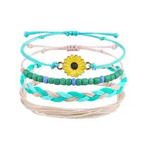 Nueva pulsera regalos hilo de cera trenzado arroz cuenta pulsera Bohemia Margarita girasol tortuga Shell pulsera mujeres