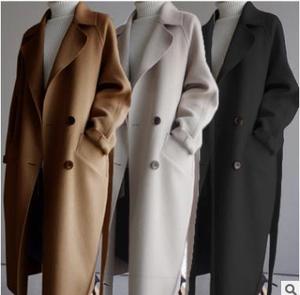 Wholesale 2026 Autumn and Winter New Solid Color <strong>Coat</strong> Korean Mid-length Loose Over the Knee <strong>Waist</strong> Casual <strong>Women</strong> Woolen <strong>Coat</strong> - Product Image 2