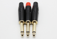 Colokan bisu 6.35MM 2 tiang, konektor kawat Mono 6.35MM colokan pria berlapis emas, konektor mikrofon
