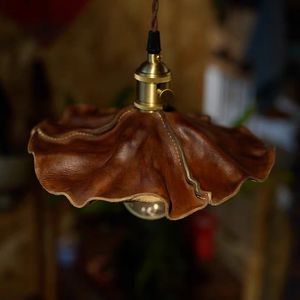 Lustre Vintage en Cuir Tanné Végétal Sculpté et Laiton, Marron Rétro Vert Foncé pour Chambre à Coucher, Service Complet OEM/ODM - Product Image 2
