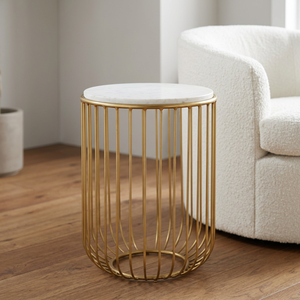 AK Brass Customized Round Metal Coffee <b>Table</b> In Gold Finished With Top <b>White</b> Marble For Office Furniture / Home Furniture - Product Image 1