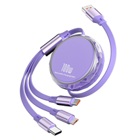 Câble de charge rapide rétractable 3 en 1 avec logo personnalisé, tressé en nylon pour iPhone, Android, imprimante, ordinateur et lecteur de codes-barres