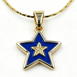 Pendentif étoile en alliage de zinc plaqué or avec émail bleu et motif étoile intérieur pour bijoux patriotiques - Product Image 4