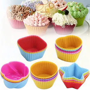 12 Buah/Set Logo Kustom DIY Alat Dekorasi Kue Dapur Memasak Bakeware Bentuk Bulat Muffin Cupcake Silikon Cetakan Kue