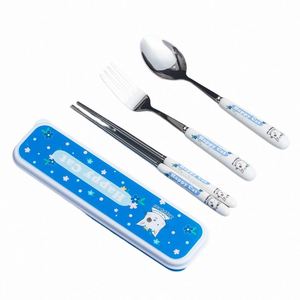 Hot Selling Children's Cartoon Flatware Stainless Steel Fork Spoon Chopsticks Ceramic Portable Cutlery 3 Pcs Set With <b>Box</b> - Product Image 1