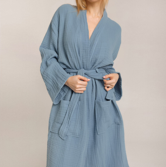 Women's Soft Woven 100% Cotton Solid Color Bathrobe-S/M/L Sizes