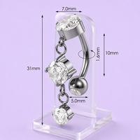 Piercing de nombril en titane ASTM F136 avec barre incurvée et pendentif CZ, Or et Argent, Vente en gros