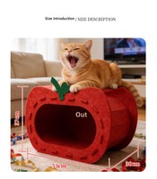 Nouvelle Tanière pour Chat en Feutre Rouge en Forme de Pomme, Style Tunnel Respirant Semi-fermé, Lit d'Intérieur Toutes Saisons pour Animaux de Compagnie