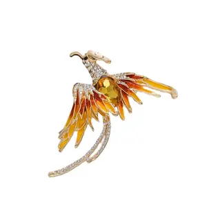 Neun Himmel Schwarzer Vogel Legierungsbrosche Klassisch Retro Imitation Emaille Farbverlauf Eingelegte Kristall-Strasssteine Phönix Partygeschenk - Product Image 5