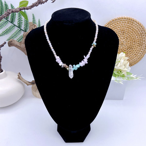 Collier bohème en pierres naturelles, fait main, avec pierres concassées et perles, pour femme, bijoux tendance - Product Image 2