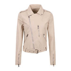 Abrigo de cuero de PU de alta calidad para mujer, estilo motero ajustado, de moda, con efecto lavado - Product Image 3