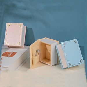 Hot Sale Custom Logo Vintage Small Book <b>Box</b> Rectangular Flip Velvet Embossed Magnetic Closure <b>Ring</b> Necklace Storage <b>Gift</b> <b>Box</b> - Product Image 1