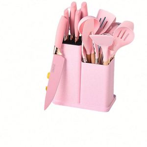 Ensemble d'ustensiles de cuisine professionnels multifonctions en silicone et en bois de 19 pièces avec panier de rangement, support, compatible lave-vaisselle - Product Image 2