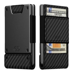 Tùy chỉnh Slim sợi carbon chủ thẻ kinh doanh RFID chặn <span class=keywords><strong>Mini</strong></span> Ví Da ban nhạc đàn hồi dây đeo mở loại đóng cửa ngắn - Product Image 1