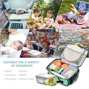 Leaf Print <b>Insulated</b> <b>Lunch</b> Bag Portable <b>Lunch</b> <b>Box</b> Bag with Shoulder Strap and Front Pocket for School Office Travel - Product Image 6
