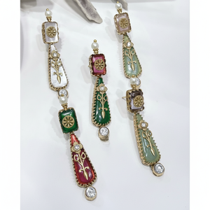 Hermosos pendientes de tono dorado con aspecto de piedras de la mejor calidad, ropa tradicional para fiestas, bodas, colección de ropa para mujeres - Product Image 1