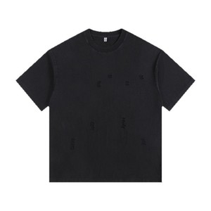 260g <span class=keywords><strong>Vintage</strong></span> lavé en détresse pur coton col rond cravate-teinture déchiré T-Shirt ample unisexe à la mode marque à manches courtes solide - Product Image 5