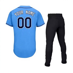 Uniforme de baseball personnalisé pour homme, maillot bleu clair, pantalon noir, nom de l'équipe sublimé, numéro 00, polyester respirant, taille plus, livraison rapide - Product Image 2
