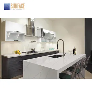 Glossy surface cut to size 3cm thickness quartz slab countertop vanity top wholesaler artificial calacatta quartz stone